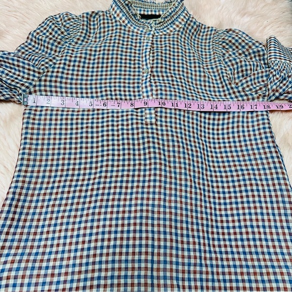 Chic Checkered Ruffle Neck Blouse - Picture 9 of 11